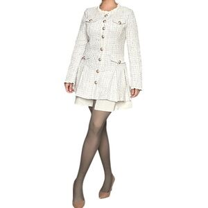 Tweed-style dress in an ivory/off-white tone, long sleeve - Small size